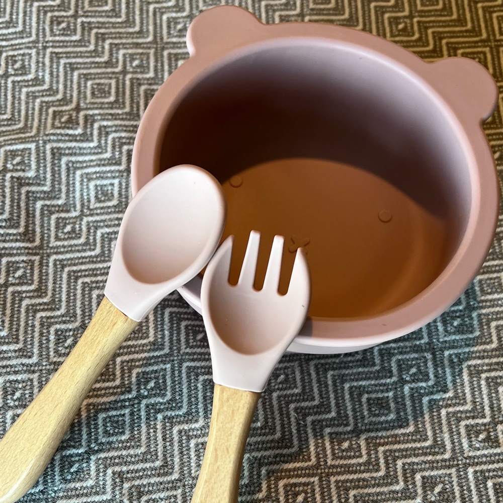 Silicone Baby Bowl and Utensil Set - Pink